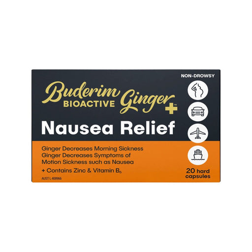 BUDERIM GINGER Bioactive + Nausea Relief Capsules 20 Caps