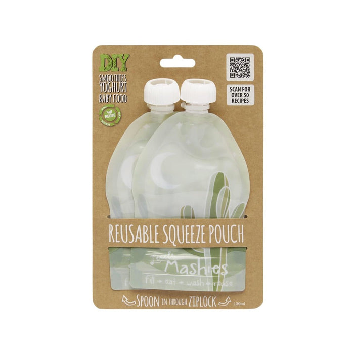 LITTLE MASHIES Reusable Squeeze Pouch Pack of 2 2x130ml Cactus