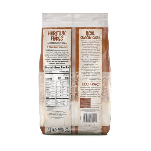 Nature's path heritage flakes back of eco pack with nutritional information