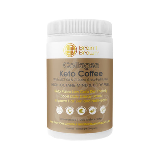 Brain and Brawn Collagen Keto Coffee (with MCT C8 & C10 and Grass-Fed Butter) Unsweetened 300g
