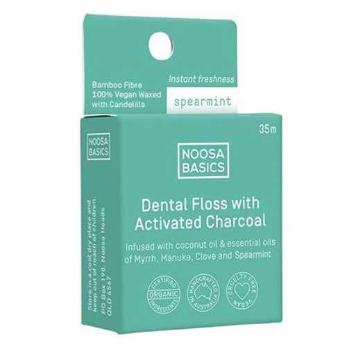 NOOSA BASICS Dental Floss with Activated Charcoal Spearmint Bamboo Fibre 35m