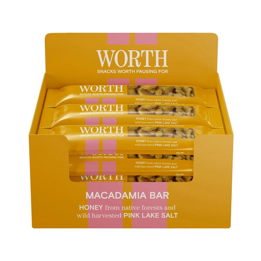 WORTH FOODS Macadamia Bar Honey & Pink Lake Salt - 12x40g