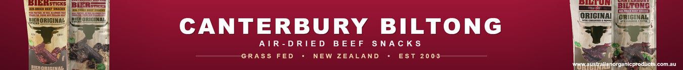 Canterbury Biltong air-dried grass fed beef snacks available online at Australian Organic Products