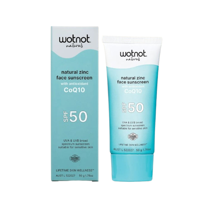 Wotnot Natural Zinc Face Sunscreen SPF50 with antioxidant CoQ10 50g