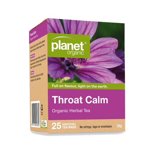 PLANET ORGANIC Throat Calm Herbal Tea 25 Bags packaging
