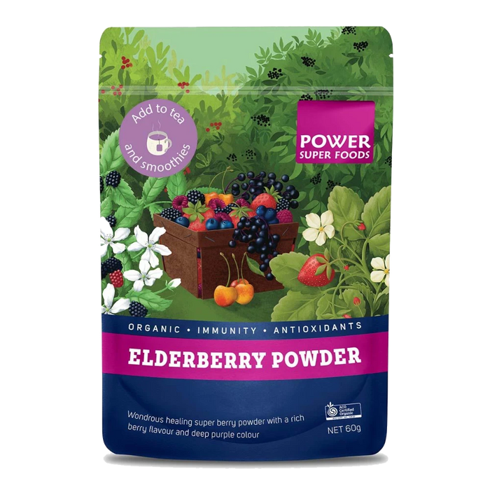 POWER SUPER FOODS Elderberry Powder Certified Organic 60g front of pouch