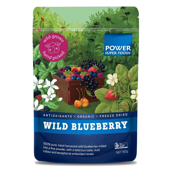 POWER SUPER FOODS Wild Blueberry Powder Certified Organic 60g front of pouch