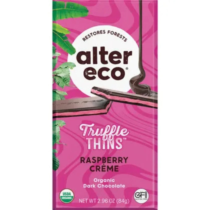 ALTER ECO Chocolate Organic Raspberry Creme Dark Truffle Thins 12x84g