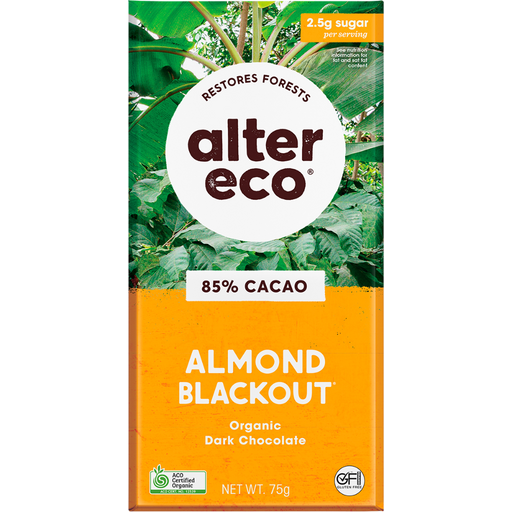 ALTER ECO Chocolate Organic Dark Almonds Blackout 75g