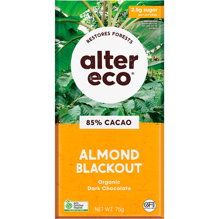 ALTER ECO Chocolate Organic Dark Almonds Blackout 75g