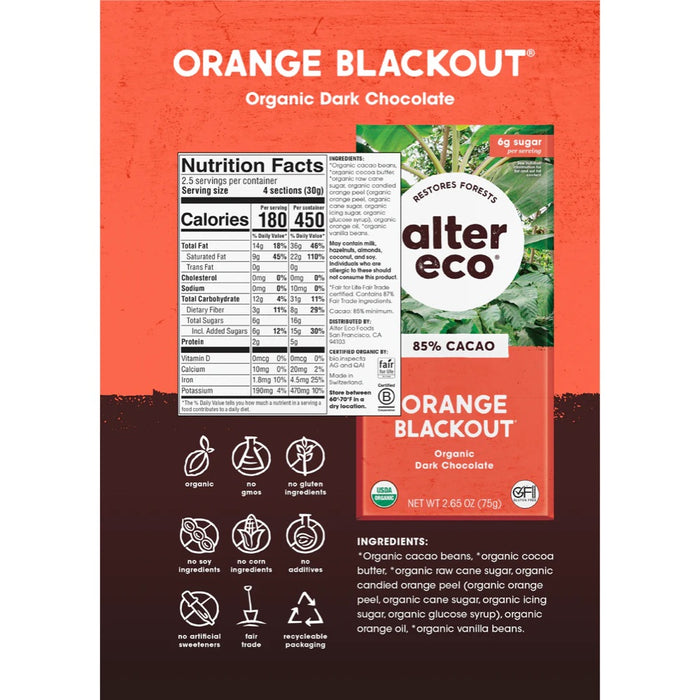 Alter Eco Chocolate Organic Dark Orange Blackout 12x75g