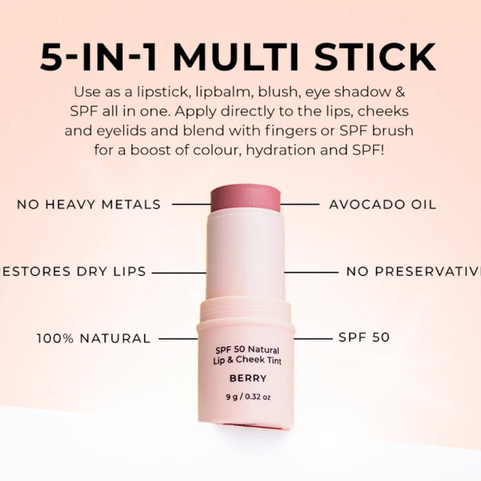 Avocado Zinc SPF50 Natural Lip & Cheek Tint - Coral 9g