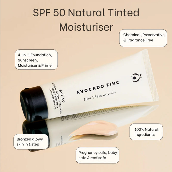 Avocado Zinc SPF50 Natural Tinted Moisturiser Light 50ml