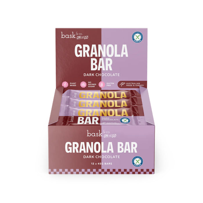 Bask and Co Dark Chocolate Granola Bars 12x45g