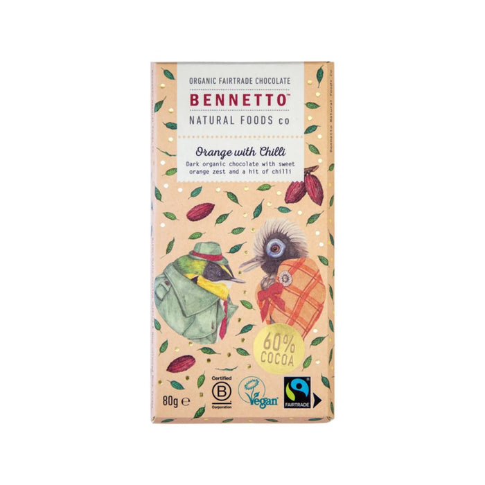 BENNETTO Organic Dark Chocolate Orange with Chilli 12x80g