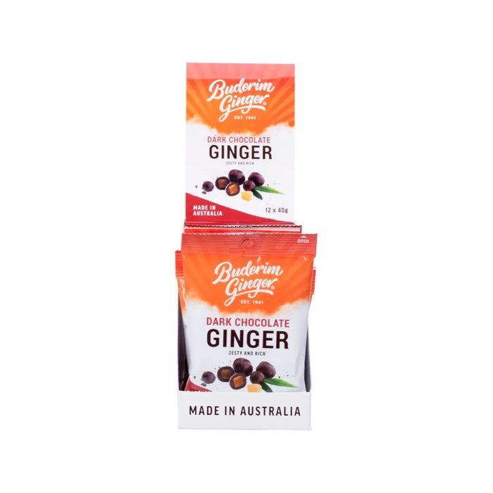 BUDERIM GINGER Dark Chocolate Ginger Zesty and Rich 12x40g