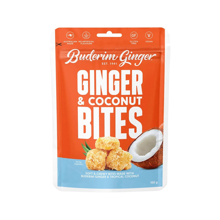 BUDERIM GINGER Ginger & Coconut Bites Soft & Chewy Bites 150g