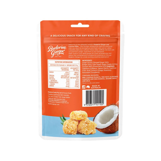 BUDERIM GINGER Ginger & Coconut Bites Soft & Chewy Bites 150g
