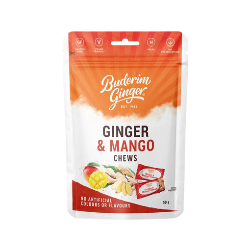 BUDERIM GINGER Ginger & Mango Chews 50g