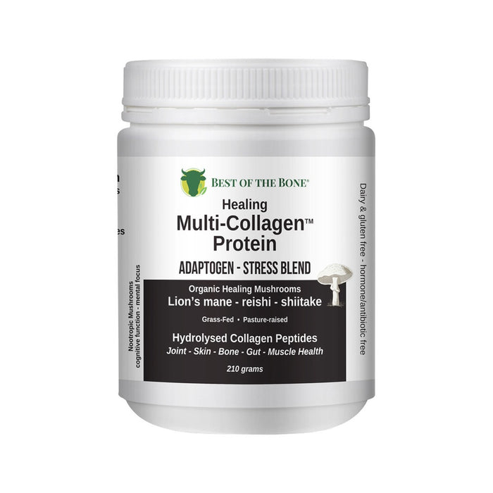 Best of the Bone Healing Multi-Collagen Protein Powder Adaptogen-Stress Blend (Organic Healing Mushrooms: Lion's Mane Reishi Shiitake) 210g