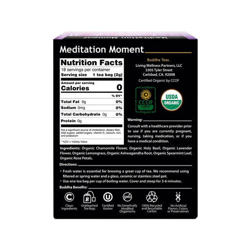 Buddha Teas Organic Herbal Tea Bags Meditation Moment 18pk