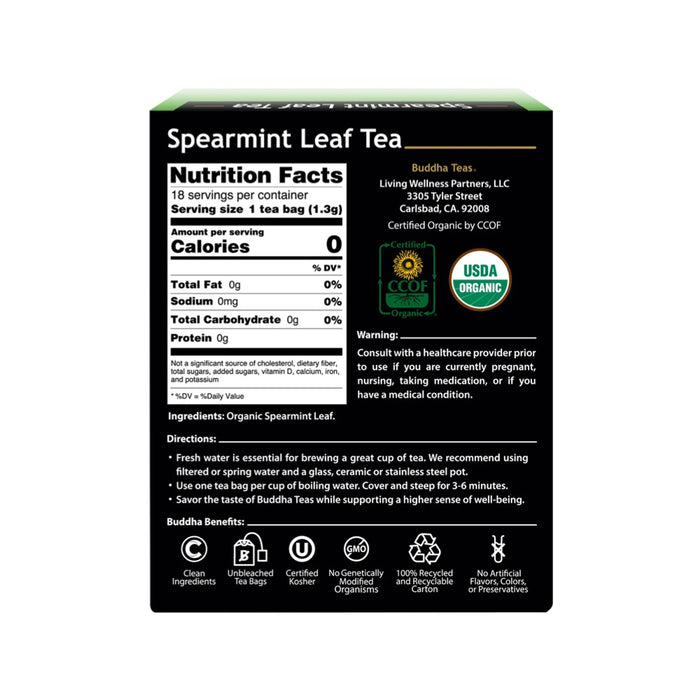 Buddha Teas Organic Herbal Tea Bags Spearmint Leaf Tea 18pk