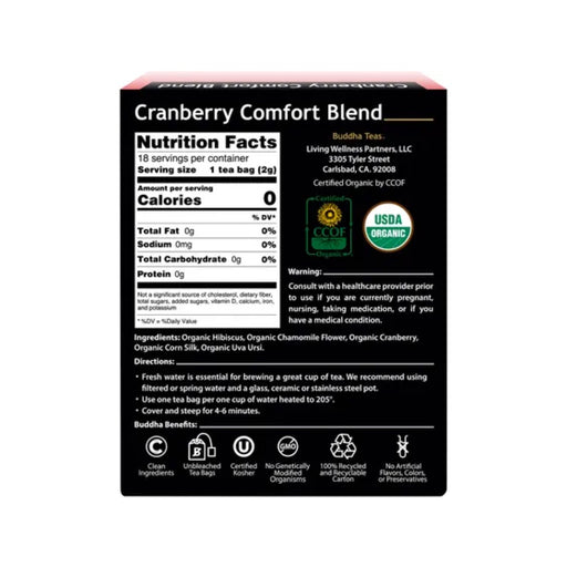 Buddha Teas Organic Herbal Tea Bags Cranberry Comfort Blend 18pk