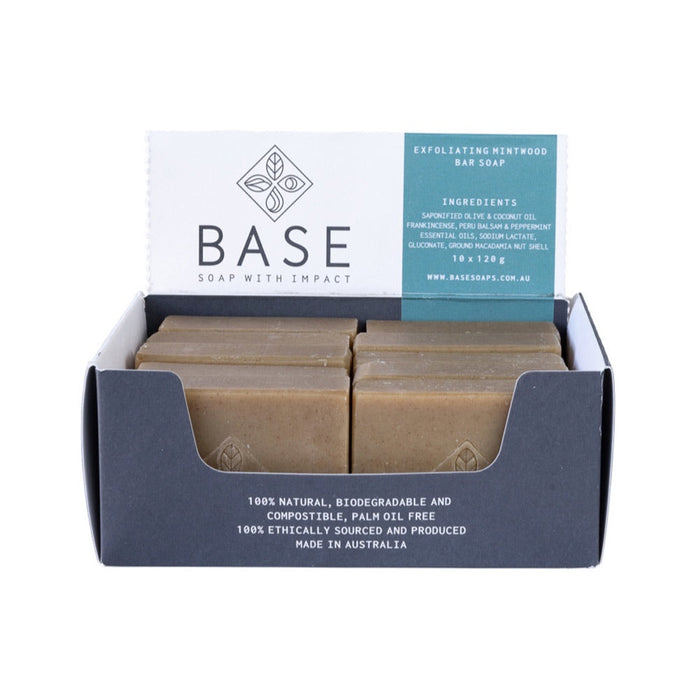 BASE (Soap With Impact) Soap Bar Exfoliating Mintwood 120g x 10 Display (unboxed)