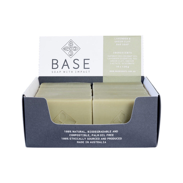 BASE (Soap With Impact) Soap Bar Lavender & Green Clay 120g x 10 Display (unboxed)