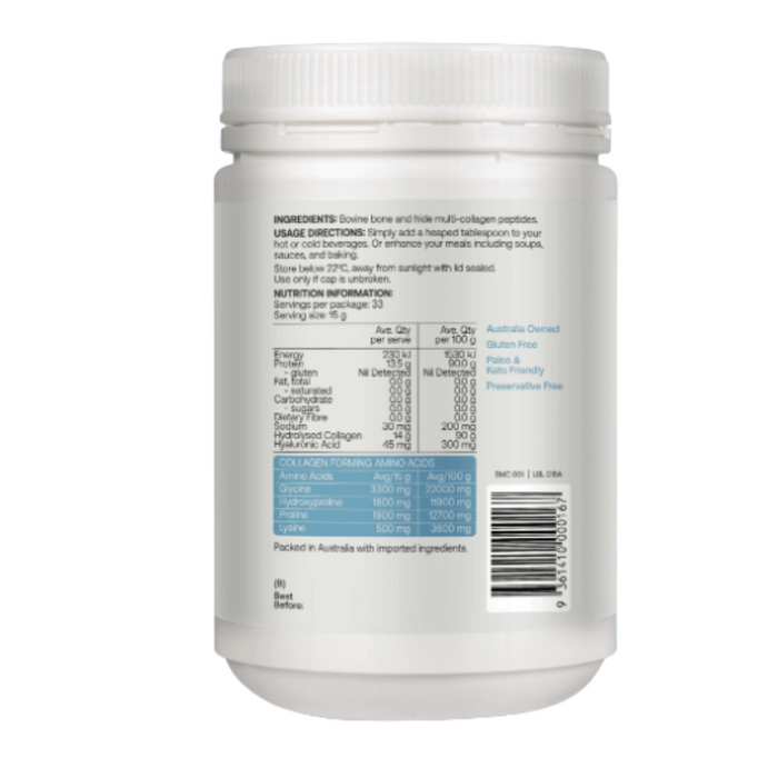 Best of the Bone Healing Multi-Collagen Protein Powder Hydrolysed Collagen Peptides Unflavoured 500g back of jar