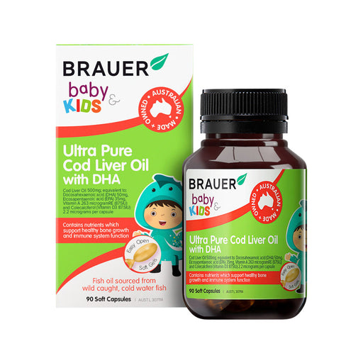 Brauer Baby & Kids 12+ months Ultra Pure Cod Liver Oil with DHA 90 caps
