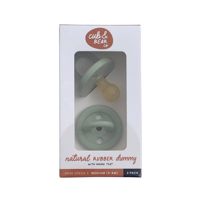 CUB & BEAR CO Natural Rubber Dummy Round Teat Medium (3-6 Months) Twin Pack Sage Green