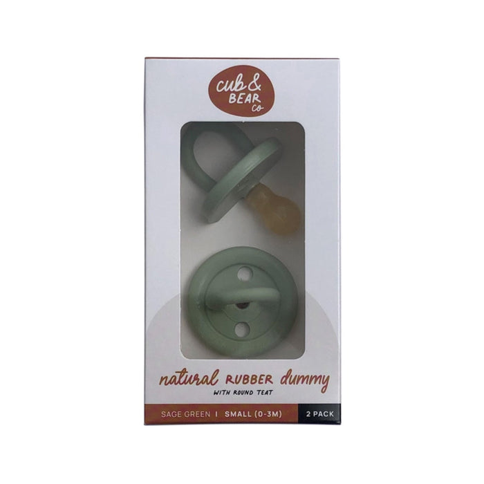 CUB & BEAR CO Natural Rubber Dummy Round Teat Small (0-3 Months) Twin Pack Sage Green