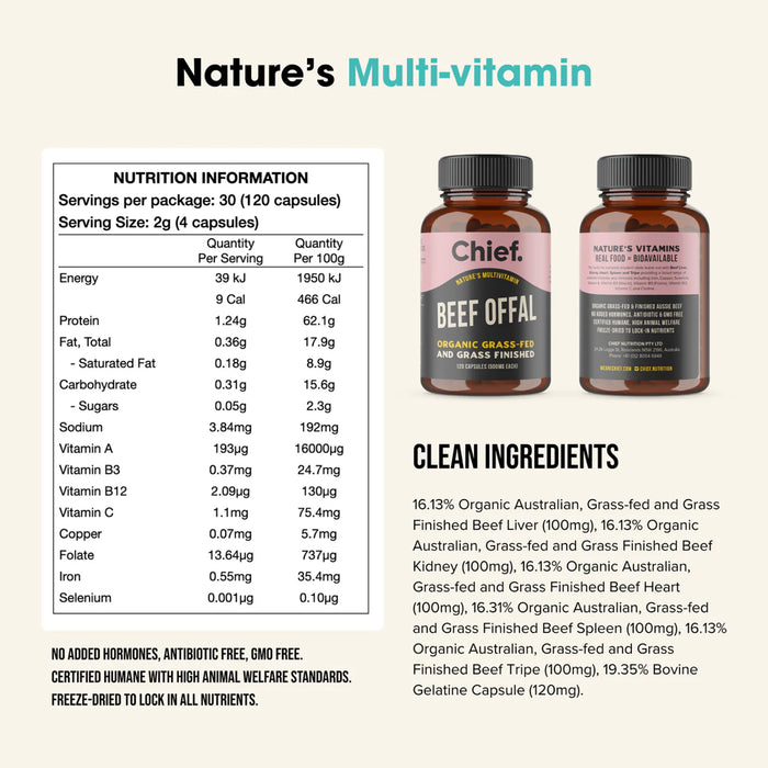 CHIEF NUTRITION Organic Beef Offal Multivitamin 120 Capsules