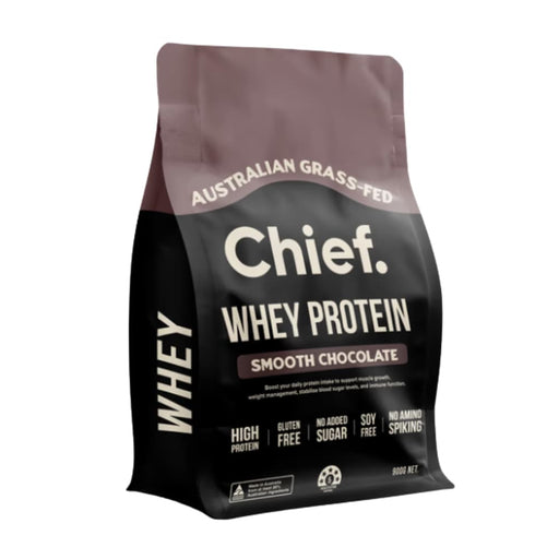 Chief Whey Protein package in smooth chocolate flavor on a white background