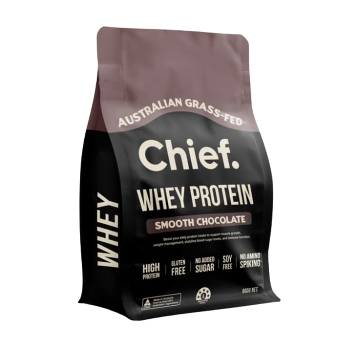 Chief Whey Protein package in smooth chocolate flavor on a white background