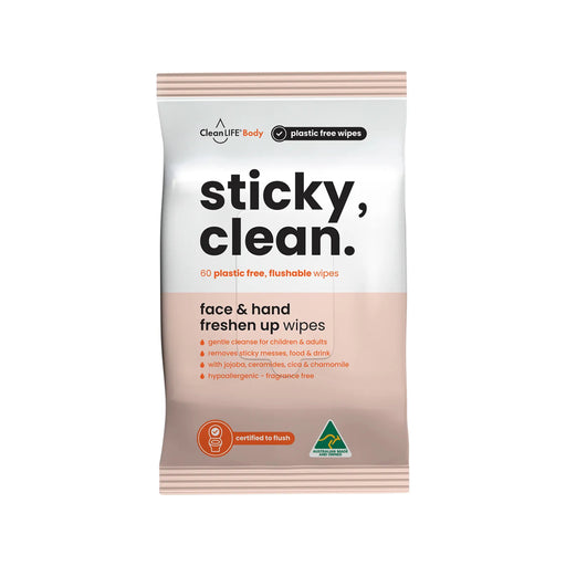 CLEANLIFE Sticky Clean Flushable Plastic Free Wipes 60pk