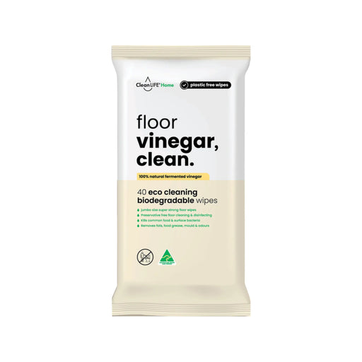 CLEANLIFE Vinegar Clean Floor Plastic Free Wipes 40pk