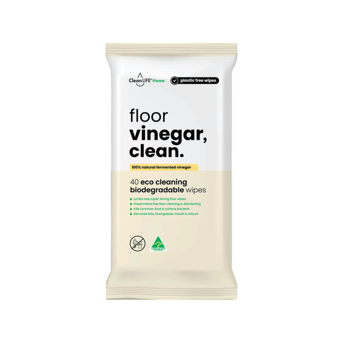 CLEANLIFE Vinegar Clean Floor Plastic Free Wipes 40pk