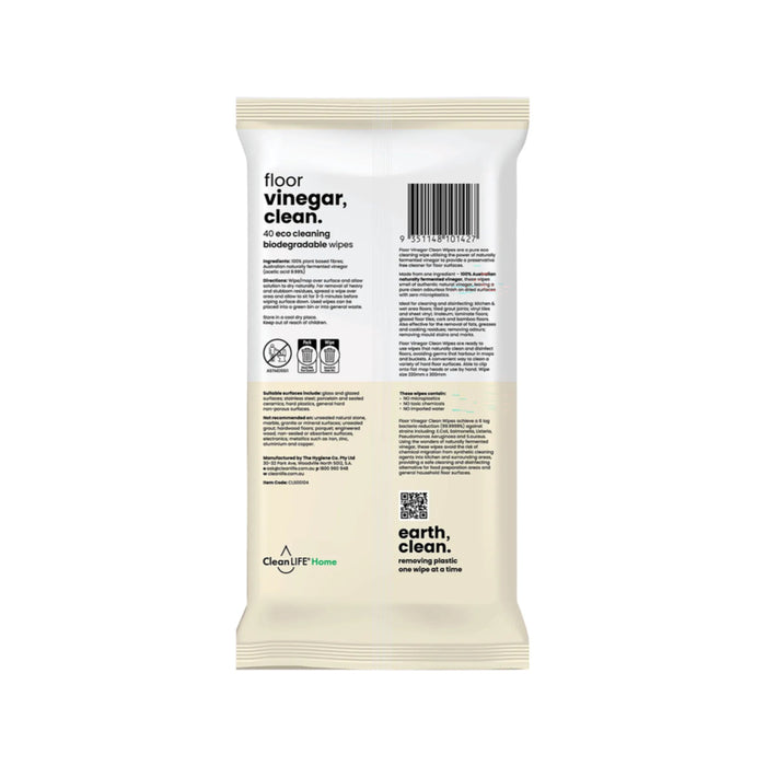 CLEANLIFE Vinegar Clean Surface Plastic Free Wipes 100pk