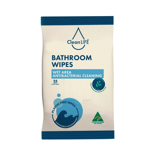 CLEANLIFE Bathroom Plastic Free Wipes Antibacterial Cleaning 25pk