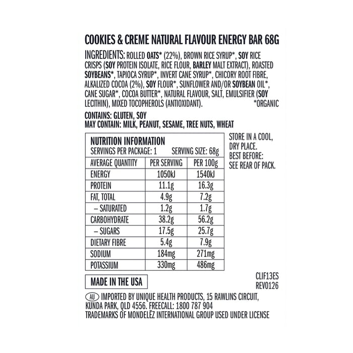 CLIF Energy Bar Cookies & Creme 12x68g