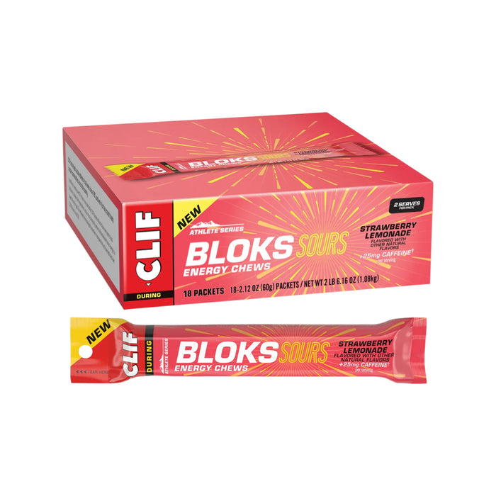 CLIF Bloks Energy Chews Sour Strawberry Lemonade 25mg Caffeine 18x60g