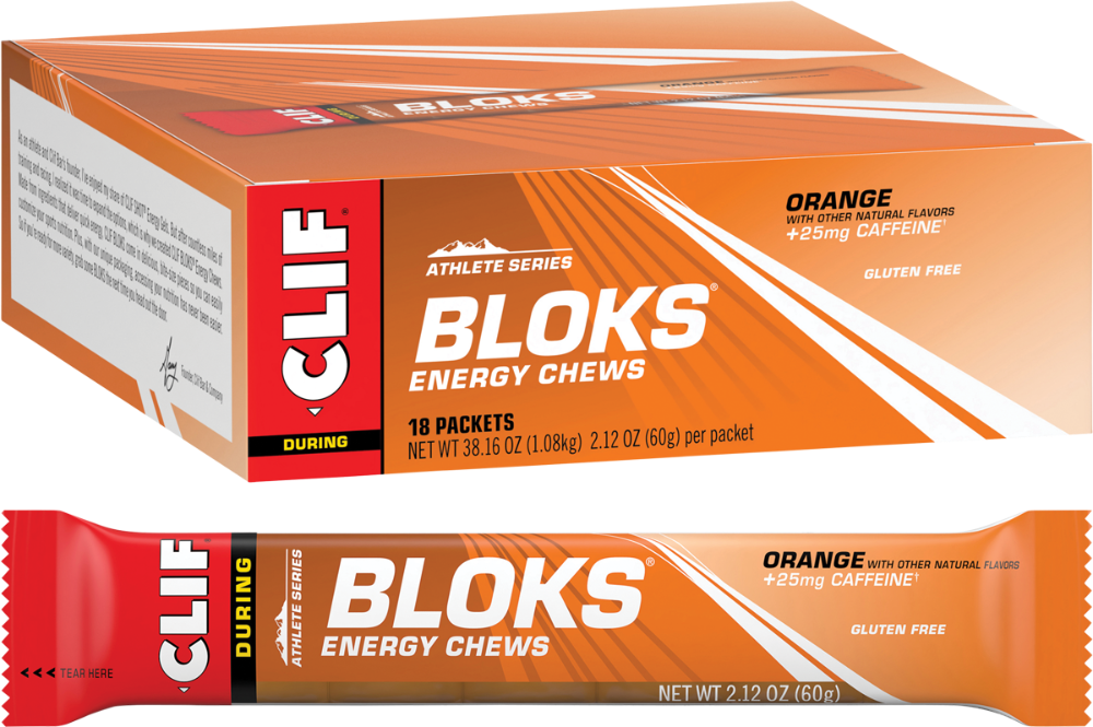 CLIF - Organic Energy Shot Bloks - Orange w 25mg Caffeine Box of 18