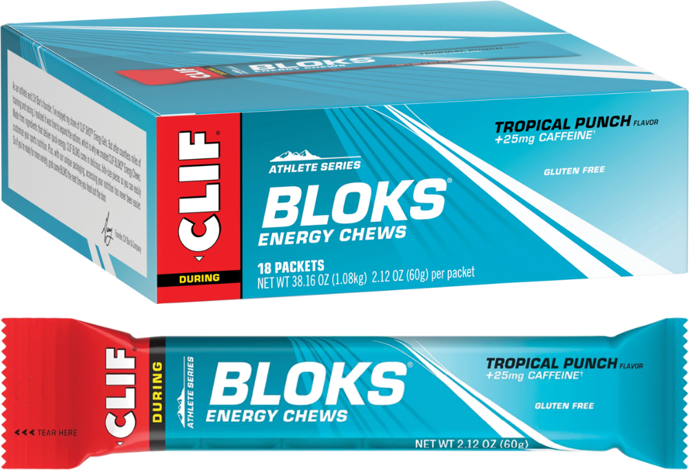 CLIF Bloks Energy Chews Tropical Punch 25mg Caffeine 18x60g