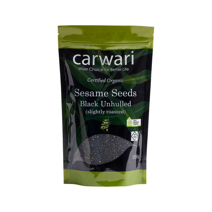 Carwari Organic Sesame Seeds Black Unhulled 200g - Slightly Roasted