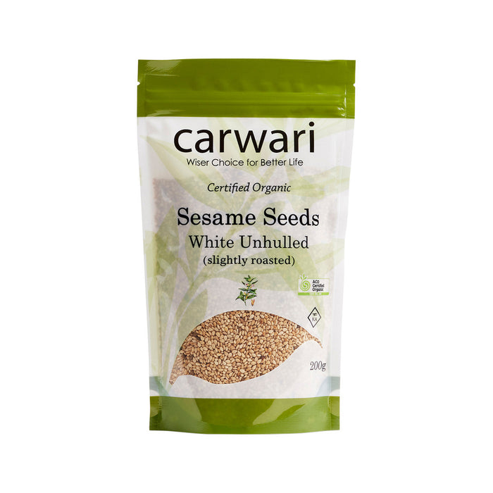 Carwari Organic Sesame Seeds White Unhulled 200g - Slightly Roasted