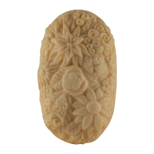 Decorative soap bar with floral patterns on a white background