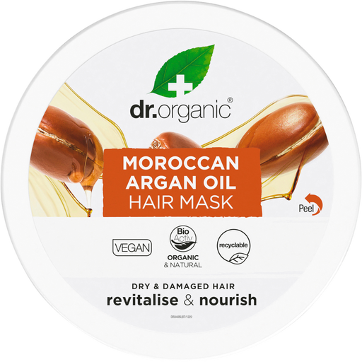 DR ORGANIC Organic Moroccan Argan Oil Hair Mask 200ml top of container