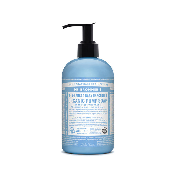 DR BRONNER'S Organic Baby Unscented Pump Soap Sugar 4-in-1 355ml